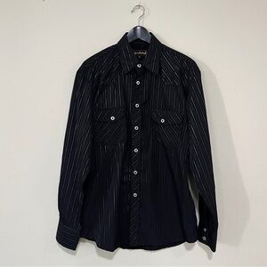 Vintage Liquid West Men’s Western Medium Black Button Up Shirt Snap Long Sleeve